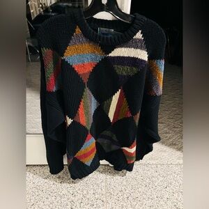 ETCHINGS, Vintage Geometric Patterned Black Sweater, Size Large